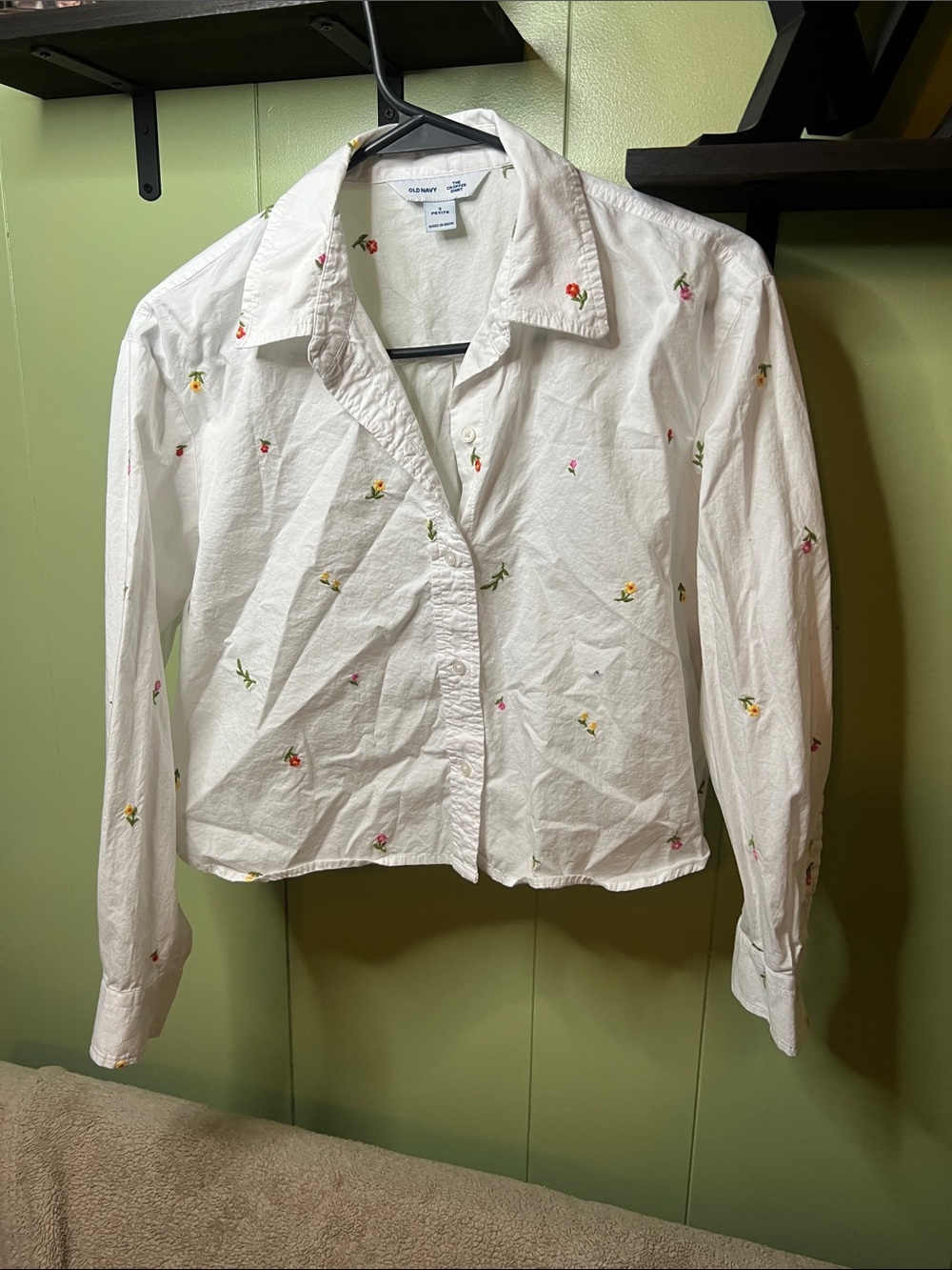 Old Navy White Button-Down Shirt with Tiny Floral Embroidery